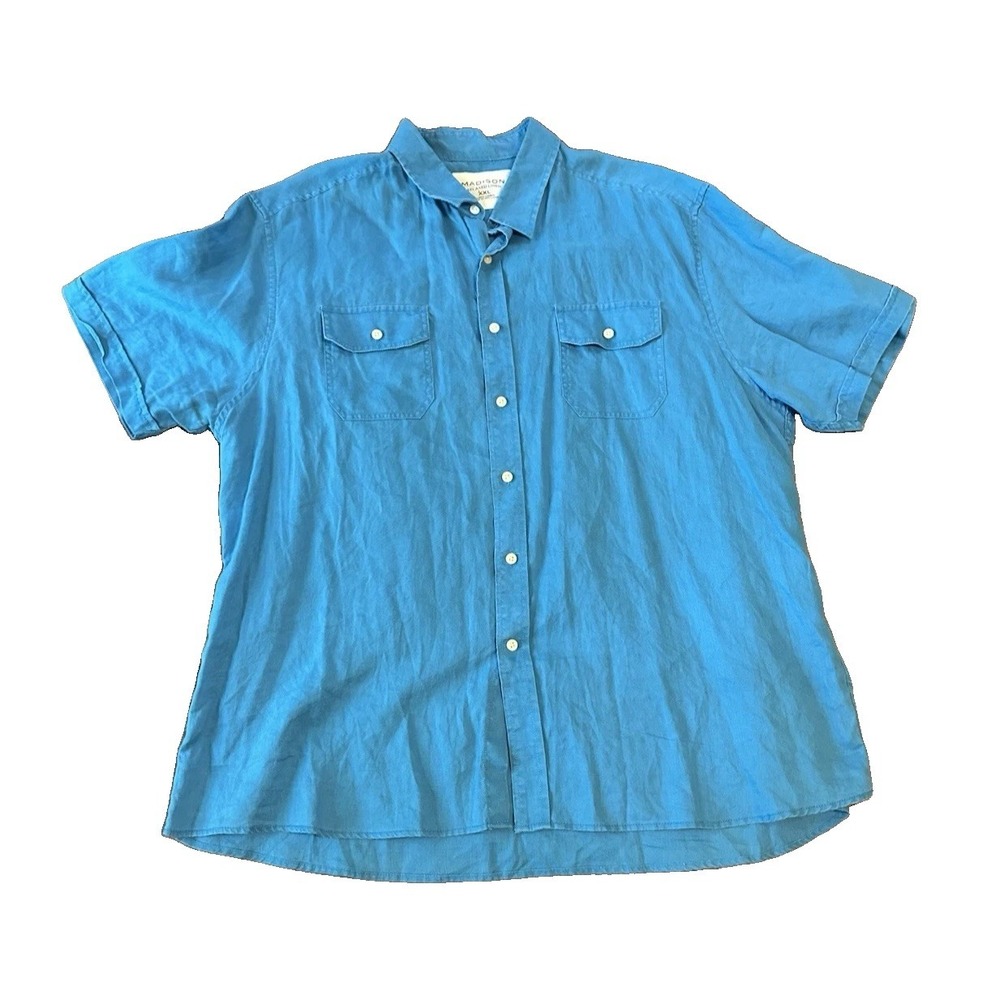 Madison 100% Linen Relaxed Mens Blue Shirt XXL Vacation Coastal Grandpa Resort